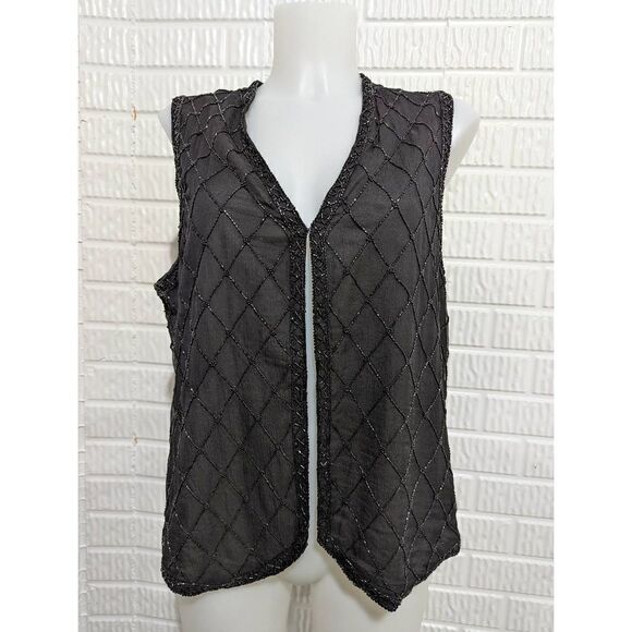 Rafaella Women's Black Beaded Silk Vest Size M - Picture 1 of 7